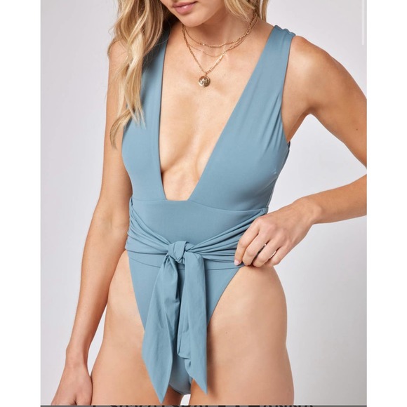 L*SPACE X Hanna Montazami Penelope One Piece Swimsuit Slated Glass Small New - Picture 2 of 15